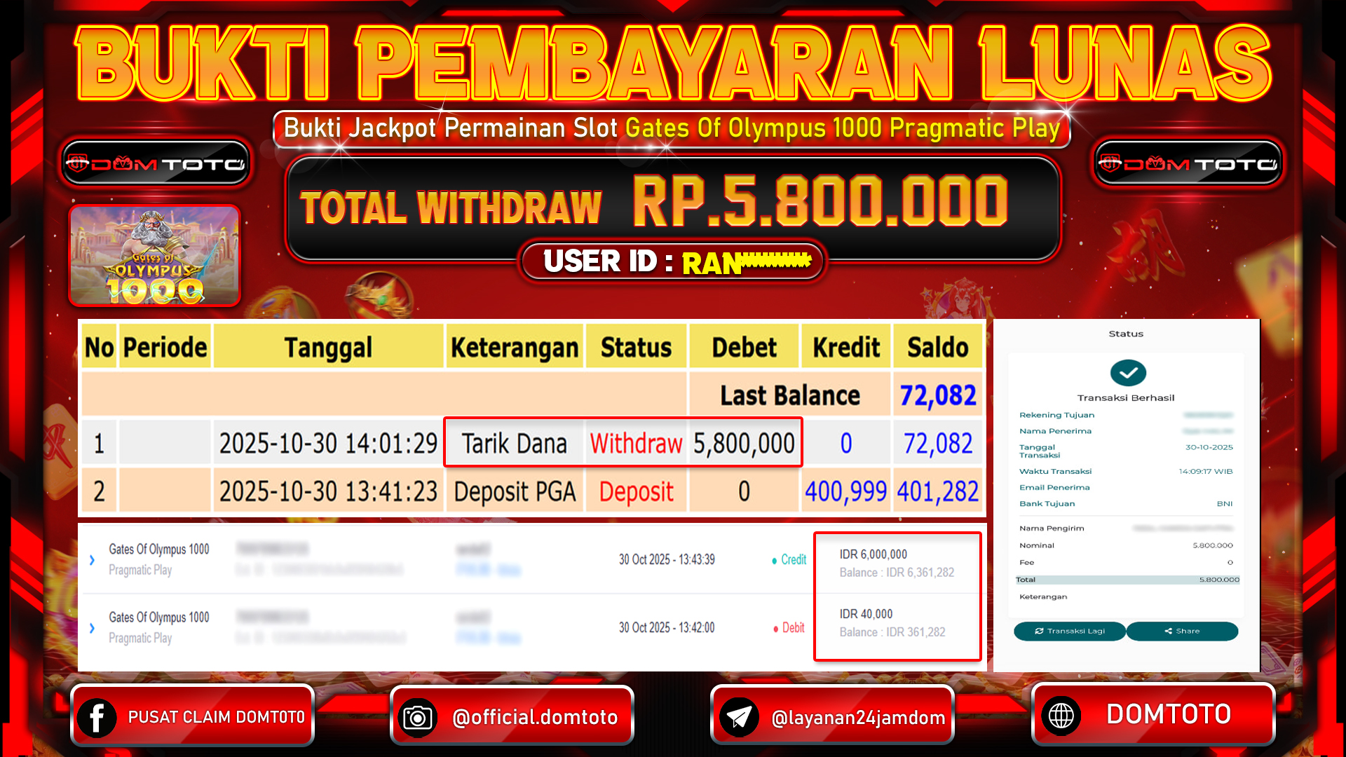 JACKPOT SLOT Gates Of Olympus 1000 Pragmatic Play 30 OKTOBER 2025